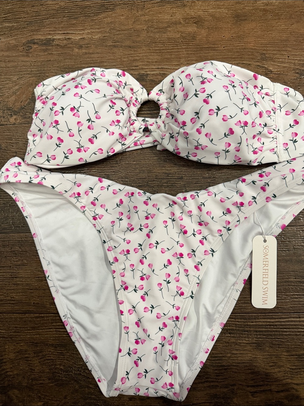 Somerfield Swim White Bandeau Bikini with Pink Floral Print